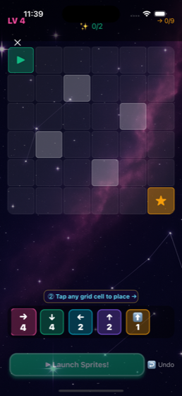 Glow Sprite Guide level with direction tiles