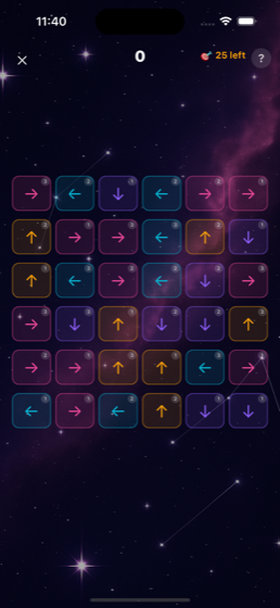 Arrow puzzle grid with directional tiles